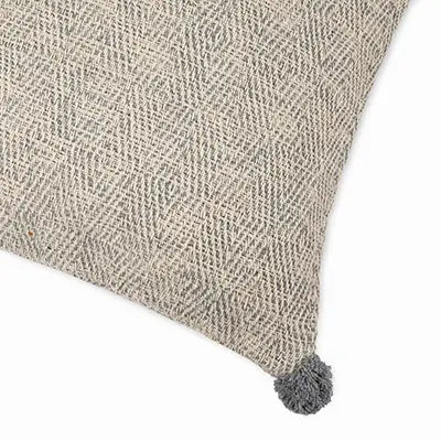 Woven Cotton Cushion with Pom Pom - BLUE