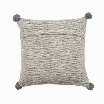 Woven Cotton Cushion with Pom Pom - BLUE